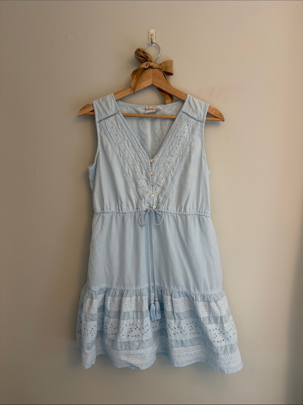 Joie Light Blue Eyelet Tiered Mini Dress